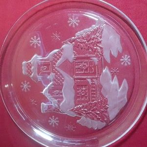 Round Etched Arcoroc France Glass Platter 13 In.